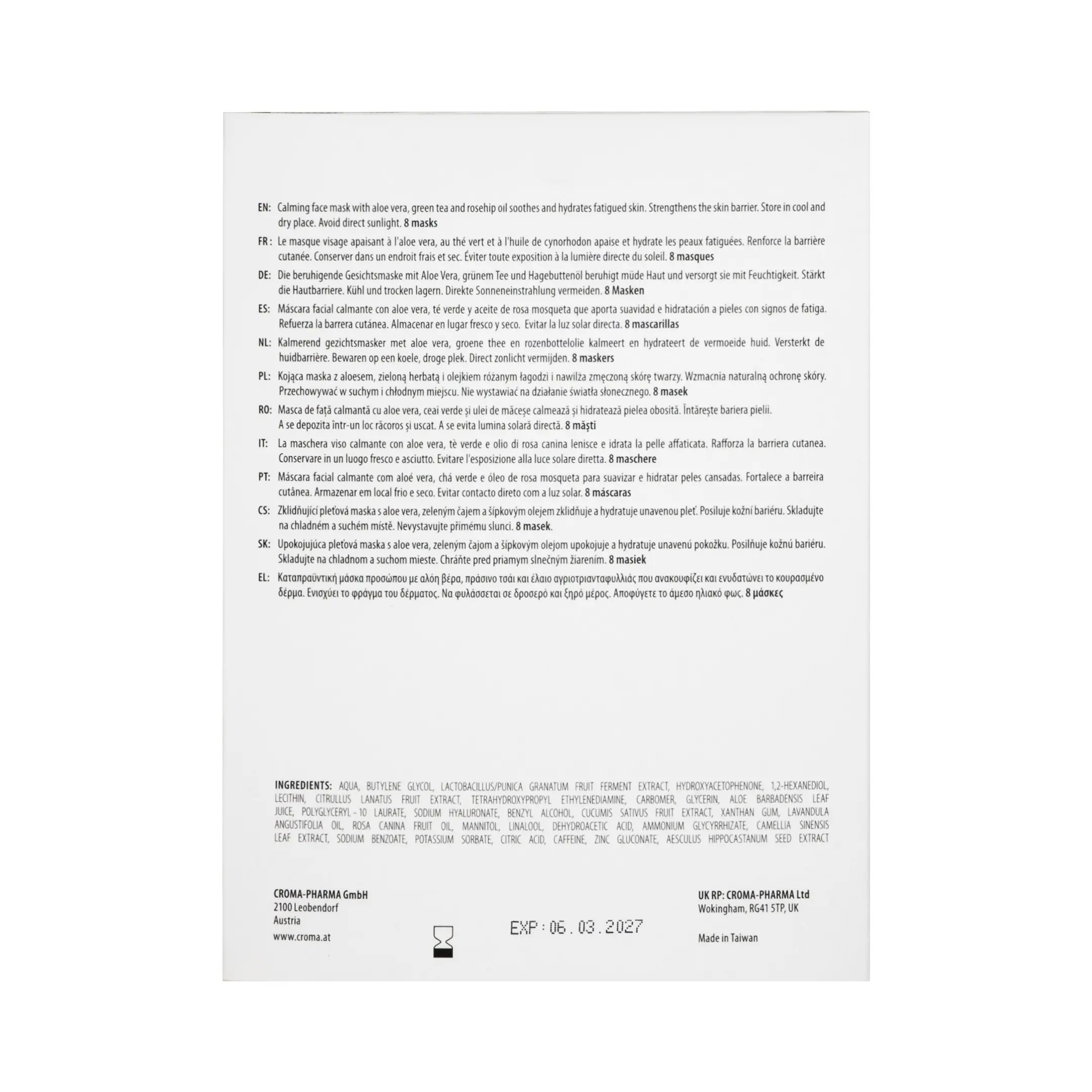 Croma CALMING Face Mask 8 Stk. Croma Calming facemask back