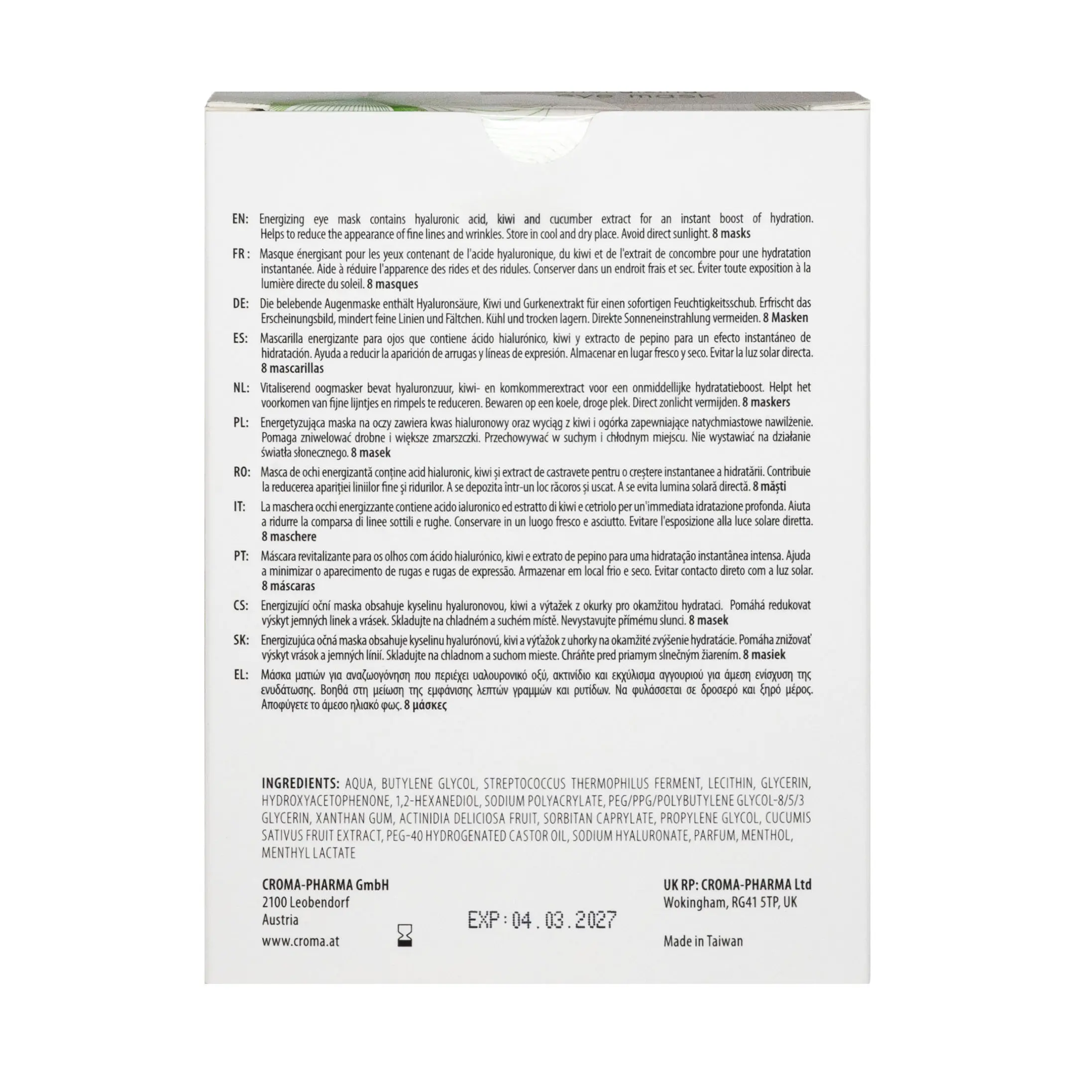 Croma ENERGIZING Eye Mask (8 Stk.) Croma energizing eyemask back